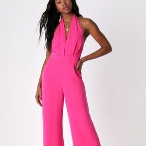 Lulu’s Pink Open Back Halter Jumpsuit